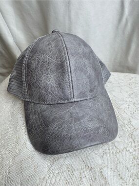 C.C Gray Distressed Faux Leather Mesh Trucker Hat Adjustable Baseball Cap